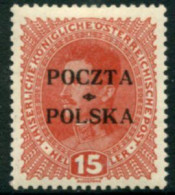 POLAND 1919 Krakow Overprint On 15 H. LHM / *.  Michel 34 - Ongebruikt