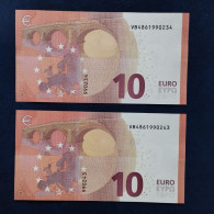 EURO SPAIN 10 V012B1 VB LAGARDE UNC, PAIR CORRELATIVE RADAR2 - 10 Euro