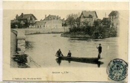 Cpa  Anglure (51) En Barque Près De L'île,  Animée - Anglure