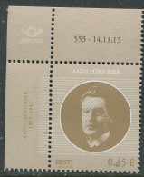 Estonia:Unused Stamp Politician Aadu (Ado) Birk, Corner!, 2013, MNH - Estonie