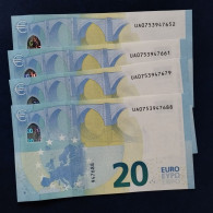 EURO FRANCE 20 U031A1 UA DRAGHI UNC, FOUR CORRELATIVE - 20 Euro