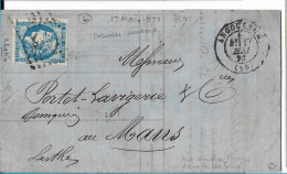 0046. LAC N°45var. Ty.2 Rep.I Bleu-France Ton Fcé (Sup. & R.) - Signée X2 - Càd Angoulème (CHARENTES) - Mai 1871 - 1849-1876: Période Classique