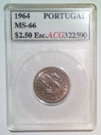 PORTUGAL - 2$50 ( 2 1/2 Escudos ) - 1964 - KM 590 - MS 66 Certified - REPÚBLICA - 2,5 - Portugal