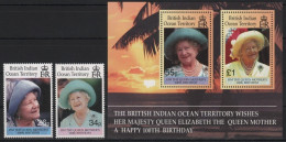BIOT 2000 - Mi-Nr. 251-252 & Block 14 ** - MNH - 100. Geburtstag Queen Mum - Brits Indische Oceaanterritorium