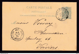 DDBB 432 - CANTONS DE L'EST - Entier Postal Lion Couché HENRI-CHAPELLE Via WELKENRAEDT 1891 Vers VERVIERS - Postcards 1871-1909