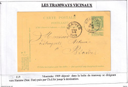 DDBB 336 - Entier Postal Armoiries MOERZEKE 1909 Vers BRAIVES - Transportée Par Tramway Vicinal (Jean De Bast) - Briefkaarten 1871-1909