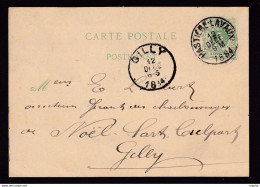 DDBB 499 - Collection HASTIERE-LAVAUX -- Entier Postal Lion Couché 1884 Vers GILLY - Origine Manuscrite FLAVION - Postcards 1871-1909