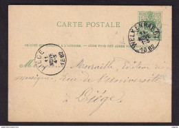 DDBB 431 - CANTONS DE L'EST - Entier Postal Lion Couché HENRI-CHAPELLE Via WELKENRAEDT 1882 Vers LIEGE - Postkarten 1871-1909