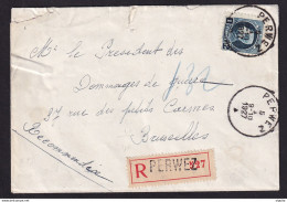 DDBB 320 - Enveloppe Recommandée TP Petit Montenez PERWEZ 1927 Vers BXL - 1921-1925 Montenez Pequeño