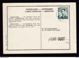 DDAA 775 - Carte De Service TP Lunettes NIEUWERKERKEN 1953 Vers Griffe Linéaire GENT-OOST - Linear Postmarks