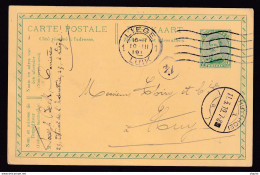 597/37 --  FORTUNES 1919 - Cachet Type Allemand Sur Entier Postal Petit Albert LIEGE 19 Vers HUY-HOEI 1 - Fortune Cancels (1919)