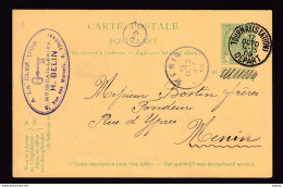 524/37 --  Collection TOURNAI - Entier Postal Armoiries TOURNAI 1909 Vers MENIN - Cachet Qincaillerie Belin , Clef D' Or - Postcards 1871-1909