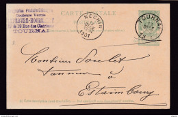 522/37 --  Collection TOURNAI - Entier Postal Armoiries TOURNAI 1901 Vers Mr Soulet , Tanneur à ESTAIMBOURG Via NECHIN - Postcards 1871-1909