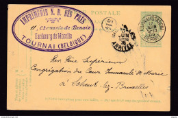 523/37 --  Collection TOURNAI - Entier Postal Armoiries TOURNAI 1905 Vers BXL - Cachet Imprimerie N-D Des Prés - Cartes Postales 1871-1909
