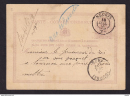 520/37 --  Collection TOURNAI - Entier Postal Lion Couché Double Cercle NECHIN 1876 Vers TOURNAI - Origine MOLEMBAIS - Postkarten 1871-1909