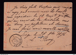 DDBB 906 - CANTONS DE L'EST - Entier Lion Couché LIEGE 1876 Vers La Société De BLEYBERG à MONTZEN - TB Double Cercle - Postcards 1871-1909