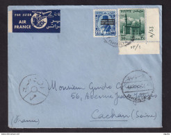 267/31 -- EGYPT Farouk  + Republic Stamp 30 Mills With Control Number A/53 - Envelope ISMAILIA 1954 To France - Lettres & Documents