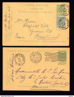 DDBB 502 - Collection HASTIERE-LAVAUX -- 2 X Entier Postal Armoiries 1905/1911 - De Et Vers HASTIERE PAR DELA - Briefkaarten 1871-1909