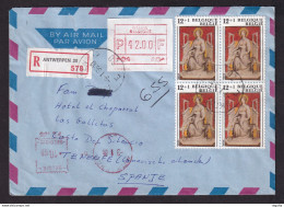 38/969 - Enveloppe Recommandée ANTWERPEN 1986 à TENERIFE -  MIXTE TP + Mécanique + Etiquette ATM - Réellement Circulée - Brieven En Documenten