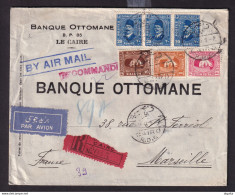 316/31 - EGYPT PERFINS - Ottoman Bank Registered Cover CAIRO 1937 - 4 Colour Fouad Stamps, Incl. 13 Mills Perfin O.B. - Cartas & Documentos