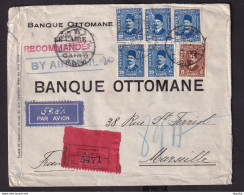 315/31 - EGYPT PERFINS - Ottoman Bank Registered Cover CAIRO 1937 To Marseille - Fouad Stamps 20 And 5 Mills Perfin O.B. - Cartas & Documentos