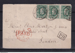 DDCC 933 - Enveloppe TP 30 X 3 Double Cercle MONS Station 1873 Vers LONDON - Verso ANGLETERRE Par OUEST I - Transit Offices