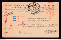 DDEE 394  - CANTONS DE L'EST - Carte Caisse D' Epargne Affranchie Mécanique 10 C EUPEN 1938 - Verso Cachet Stadt Eupen - Portofreiheit