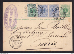 DDEE 362  - Entier Lion Couché + TP Dito 26 Et 2 X 27 ANVERS Station 1881 Vers PARIS - Repiquage Maison Legros - Briefkaarten 1871-1909