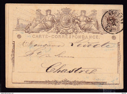 DDEE 360  - Entier Postal 2/2A Lion Couché Double Cercle ANDENNE 1873 Vers CHASTRE - Cachet Privé Félix Simon-Stercken - Tarjetas 1871-1909