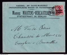 DDDD 890 - Enveloppe EEKLOO TP Germania Etapes Gent 1915 Vers BXL -  Entete Zadelmakerij Martens-Vercauteren - OC26/37 Etappengebied.