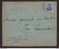 DDDD 888 - Enveloppe BRUGES TP Germania PUWST 33 GENT 1918 Vers LA LOUVIERE  - Cachet Banque De La Flandre Occidentale - OC26/37 Zonas Iniciales