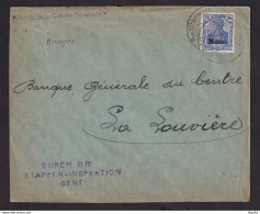 DDDD 888 - Enveloppe BRUGES TP Germania PUWST 33 GENT 1918 Vers LA LOUVIERE  - Cachet Banque De La Flandre Occidentale - OC26/37 Territoire Des Etapes