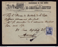 DDDD 883 - Enveloppe TP Germania Zulassig Etapes Mons - Entete Illustrée CHEVAUX Déménagement Destray-Seutin à ERBAUT - OC26/37 Etappengebied.