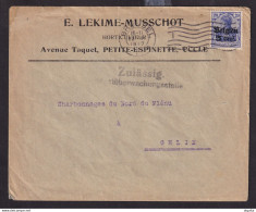 DDDD 881 - Enveloppe TP Germania BRUSSEL 1917 Vers GHLIN - Zulassig Etapes Mons -  Entete Lekime , Horticulteur à UCCLE - OC26/37 Etappengebied.