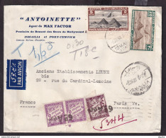 DDW348 --  EGYPT Air Mail Cover ISMAILIA 1938 To PARIS - Taxed French Due Stamps For 4.50 Francs - Cartas & Documentos