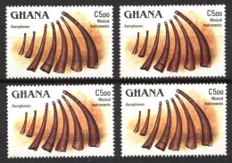 AFRIQUE  GHANA  1987    INSTRUMENTS MUSICAL   VAL. C.5.00   BLOC X 4 TIMBRES    SEPARES    NEUFS - Ghana (1957-...)