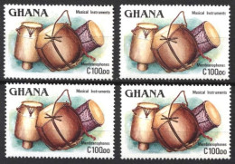 AFRIQUE  GHANA  1987    INSTRUMENTS MUSICAL   VAL. C.100.00   BLOC X 4 TIMBRES    SEPARES    NEUFS - Ghana (1957-...)