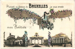 CPA Carte Postale Belgique Bruxelles Planant Au Dessus De Bruxelles Je Vous Envoie Mes Amitiés1911 VM74065 - Multi-vues, Vues Panoramiques