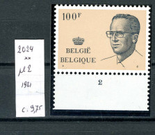 Belgique       N ° 2024 Xx  Planches 2   (100 F  Baudouin) - 1981-1990