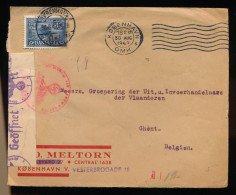 COVER 43 KOBENHAVN TO GHENT BELGIEN  GEOFNET SENCUR  NAZI EMBLEEM           2 SCANS - Covers & Documents