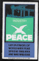 4.5 X 7.5 CM WW1 "isolationism" PEACE WORLD WAR ONE USA WENTZ (WENTZ & CO) "INDUSTRY"  PEACE STAMP 1914 WW1  EXTRA RARE  - Erinnofilia