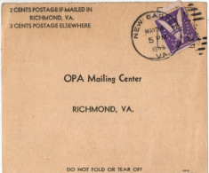 (N69) USA SCOTT  #  905 - Application For War Ration Book N°3 - New Castel VIR. To Richmond VA - 1943 - Storia Postale