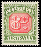 Australia 1946-57 8d Postage Due Wmk CofA Lightly Mounted Mint. - Strafport