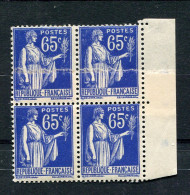 !!! BLOC DE 4 DU 65C TYPE PAIX OUTREMER N°365 IMPRESSION SUR RACCORD NEUF ** - Unused Stamps