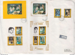 Postal History Cover: Yemen PDR Registered Cover With Picasso Set, Sheetlets And SSs, Very Rare - Picasso