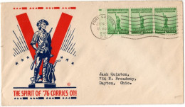 (N71) USA SCOTT Block Of 3 X 899 - The Spirit Of 78 Carries On ! - Port Carbon P.A. To Dayton Ohio 1943. - Lettres & Documents