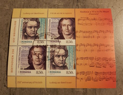 ROMANIA 250 ANNIVERSARY OF HIS BIRTH L.VAN BEETHOVEN MINIATURE SHEET USED - Usado