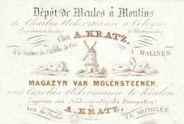 1 Carte Porcelaine  Dépôt De Meules à Moulins  Chez A. Kratz Magazijn Van Molensteeen  Aen De Statie Te Mechelen  10,5x7 - Porzellan