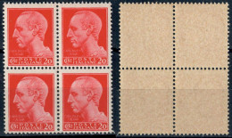 LUOGOTENENZA 1945 QUARTINA FRANCOBOLLI DA C. 20 EMISSIONE DI ROMA SENZA FASCI FILIGRANA RUOTA - NUOVI MNH ** SASSONE 529 - Neufs