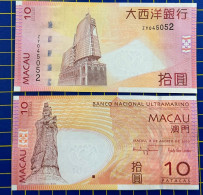 MACAU, MACAO - 2010 BNU 10 PATACAS UNC WITH NUMBER ZY045052 REPLACEMENT - Macau